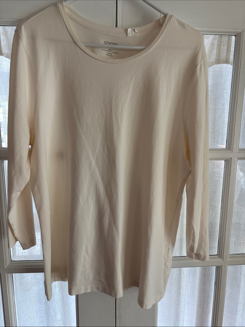 Chico’s Women's Long Sleeve Crewneck Top — Cream